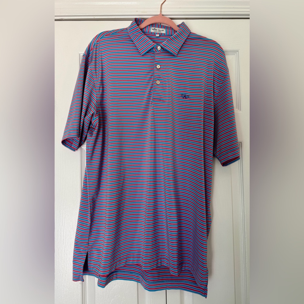 Peter Millar Blue and Red Striped Polo
